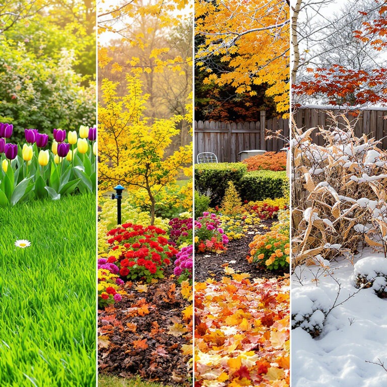 Kertész kezei hortenziát metszenek és komposztot terítenek egy tavaszi kertben.